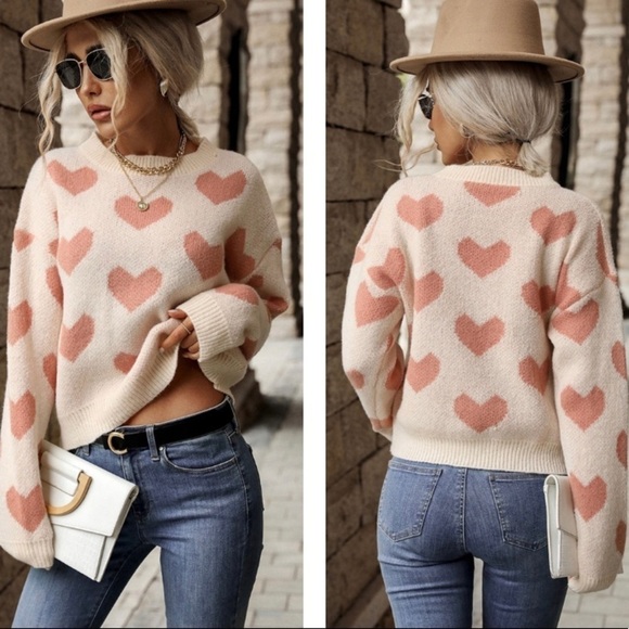 Heart Pattern Dropped Shoulder Sweater - Picture 4 of 4